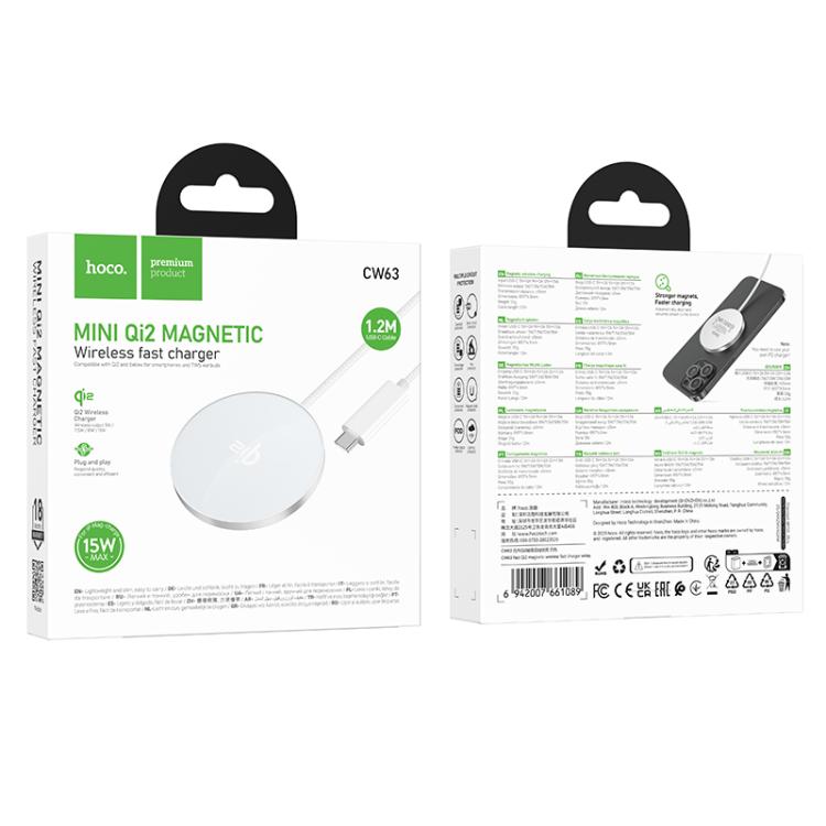 hoco CW63 Qi2 Magnetic Wireless Fast Charger - White
