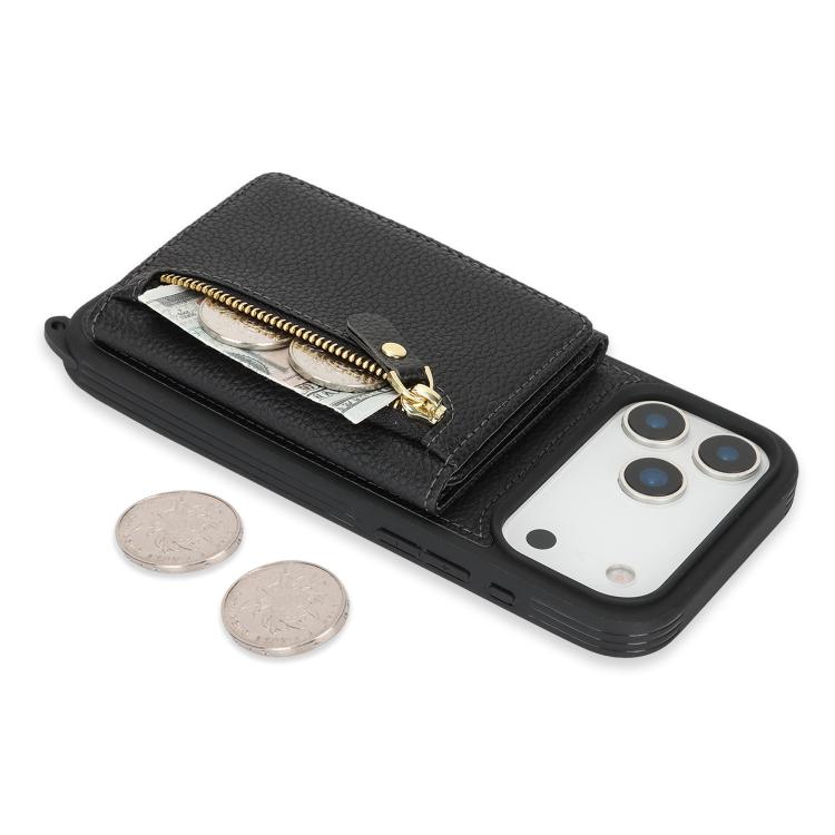 For iPhone 17 Pro Max Crossbody Zipper Wallet Ring Holder Litchi Leather Phone Case
