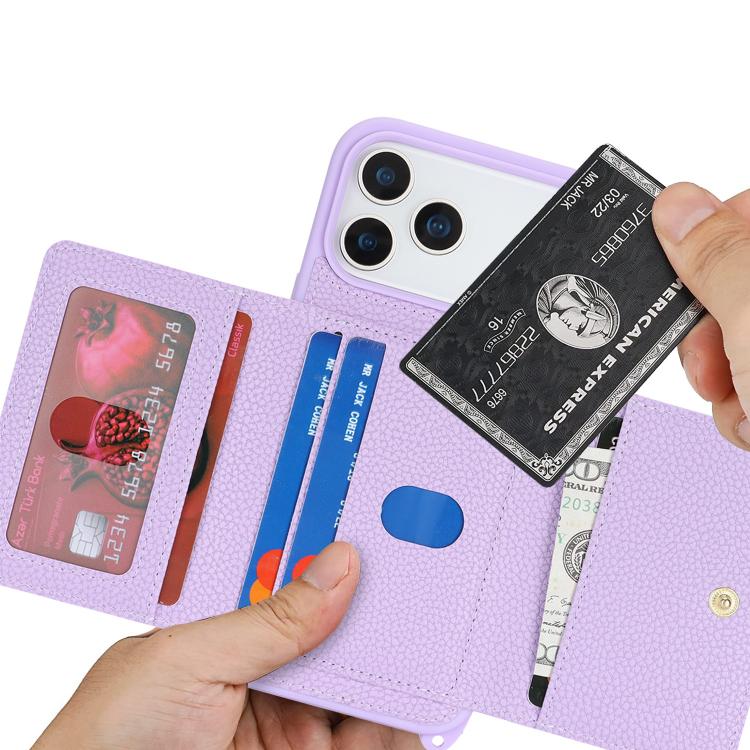 For iPhone 17 Pro Max Crossbody Zipper Wallet Ring Holder Litchi Leather Phone Case
