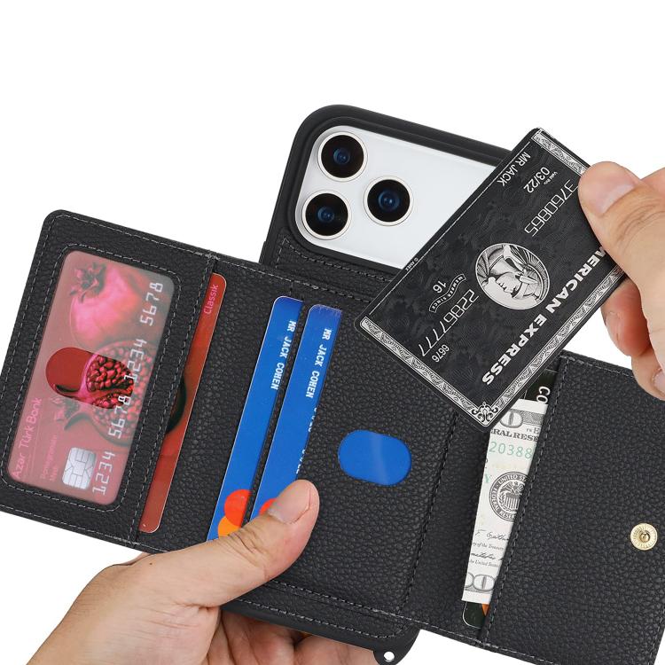 For iPhone 17 Pro Crossbody Zipper Wallet Ring Holder Litchi Leather Phone Case