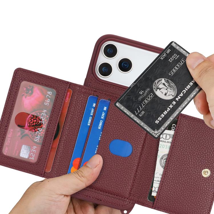 For iPhone 17 Pro Crossbody Zipper Wallet Ring Holder Litchi Leather Phone Case