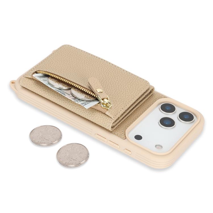 For iPhone 17 Pro Crossbody Zipper Wallet Ring Holder Litchi Leather Phone Case