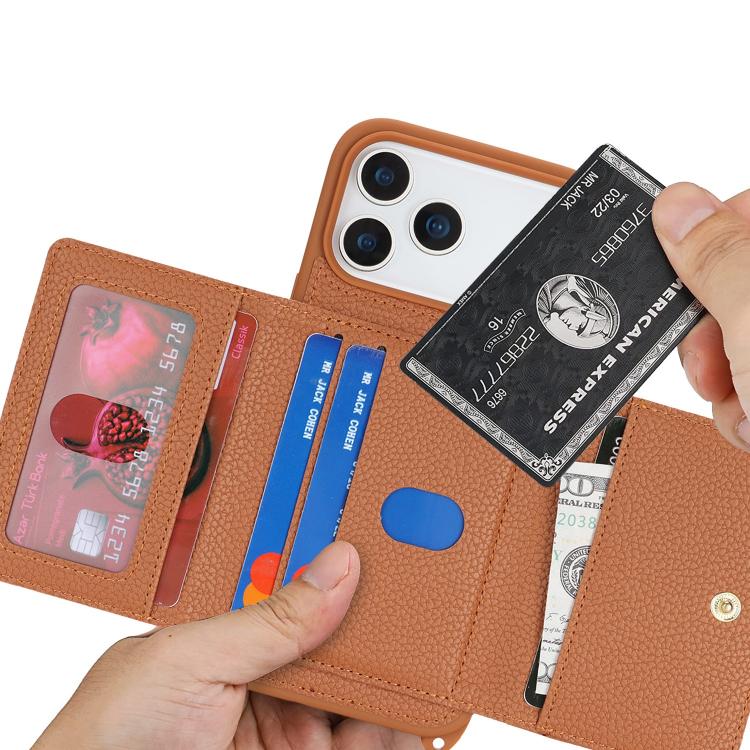 For iPhone 17 Pro Crossbody Zipper Wallet Ring Holder Litchi Leather Phone Case