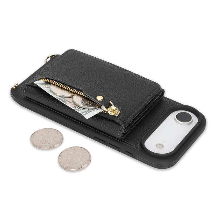 For iPhone Air Crossbody Zipper Wallet Ring Holder Litchi Leather Phone Case