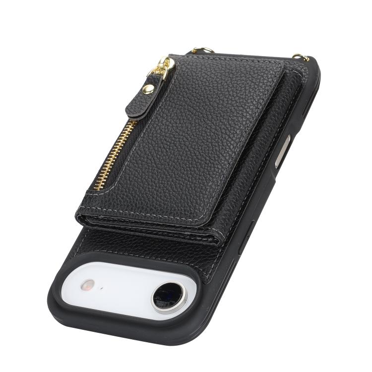 For iPhone Air Crossbody Zipper Wallet Ring Holder Litchi Leather Phone Case