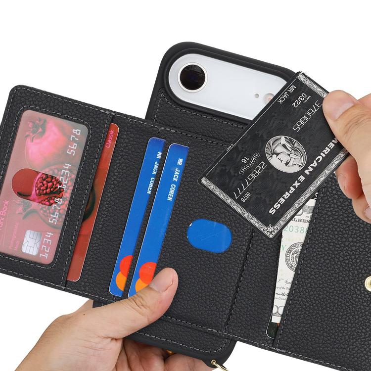 For iPhone Air Crossbody Zipper Wallet Ring Holder Litchi Leather Phone Case