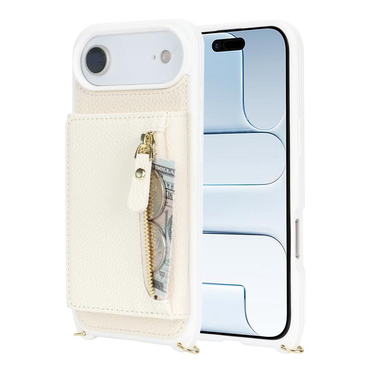 For iPhone Air Crossbody Zipper Wallet Ring Holder Litchi Leather Phone Case