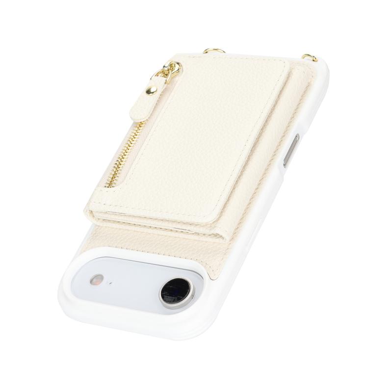 For iPhone Air Crossbody Zipper Wallet Ring Holder Litchi Leather Phone Case