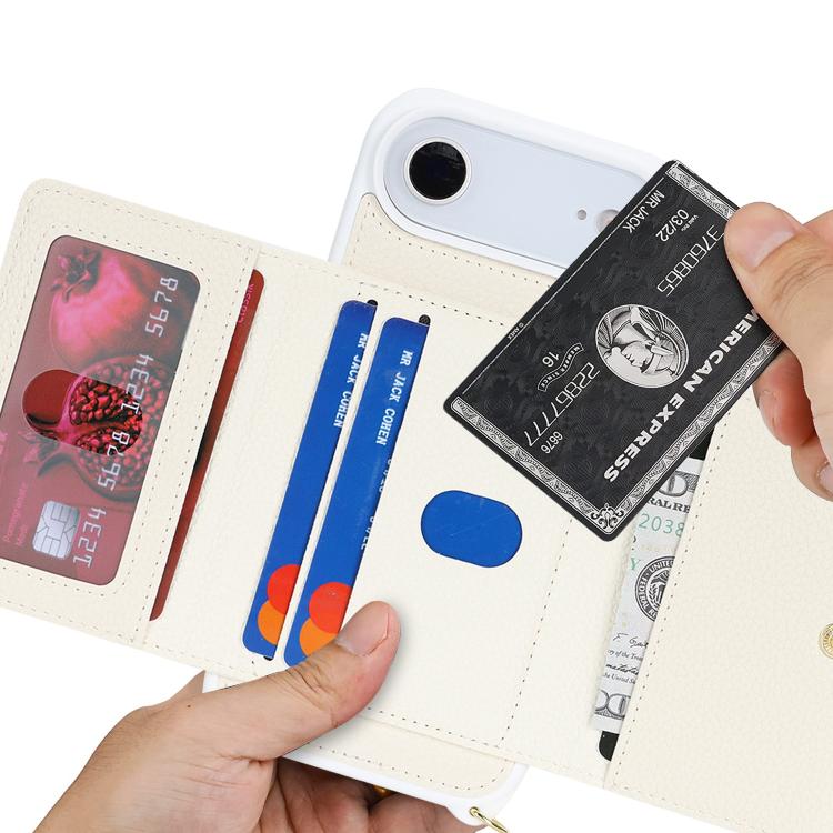 For iPhone Air Crossbody Zipper Wallet Ring Holder Litchi Leather Phone Case