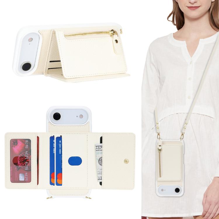 For iPhone Air Crossbody Zipper Wallet Ring Holder Litchi Leather Phone Case