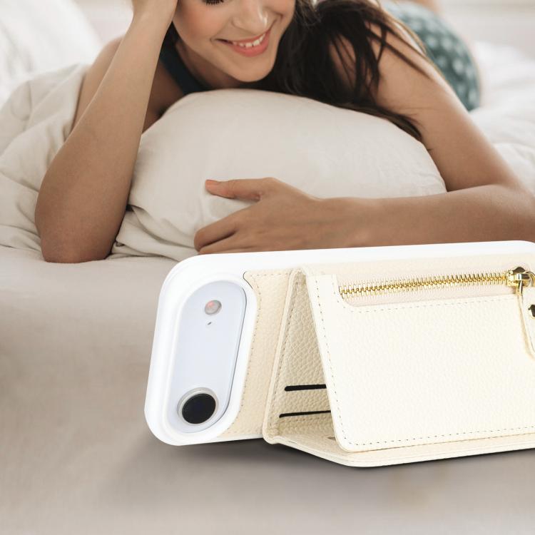 For iPhone Air Crossbody Zipper Wallet Ring Holder Litchi Leather Phone Case