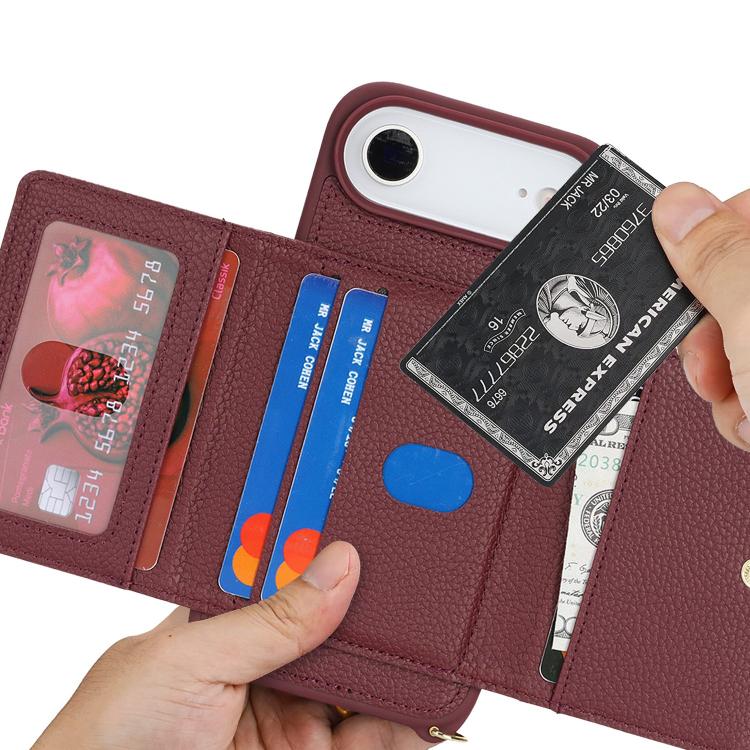 For iPhone Air Crossbody Zipper Wallet Ring Holder Litchi Leather Phone Case