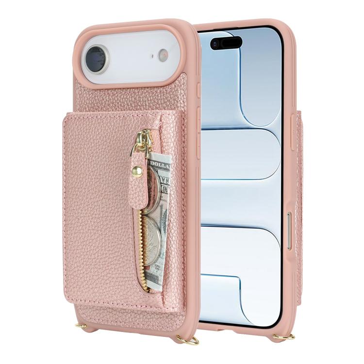 For iPhone Air Crossbody Zipper Wallet Ring Holder Litchi Leather Phone Case