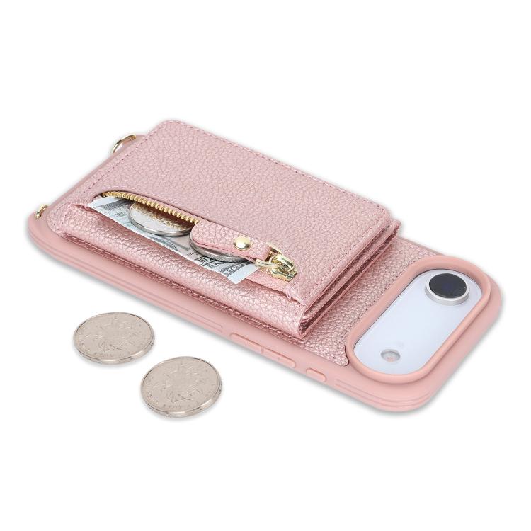 For iPhone Air Crossbody Zipper Wallet Ring Holder Litchi Leather Phone Case