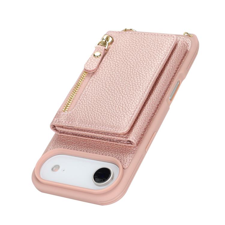 For iPhone Air Crossbody Zipper Wallet Ring Holder Litchi Leather Phone Case