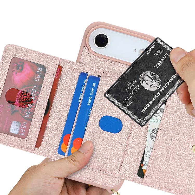 For iPhone Air Crossbody Zipper Wallet Ring Holder Litchi Leather Phone Case