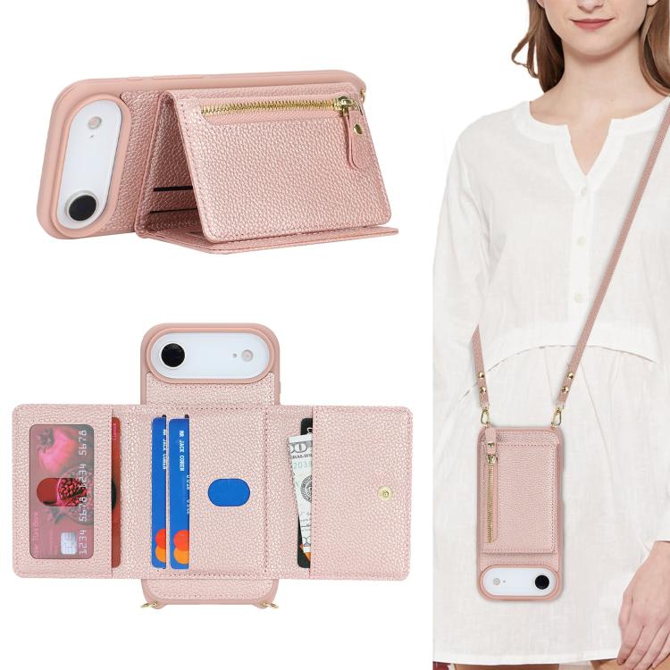 For iPhone Air Crossbody Zipper Wallet Ring Holder Litchi Leather Phone Case