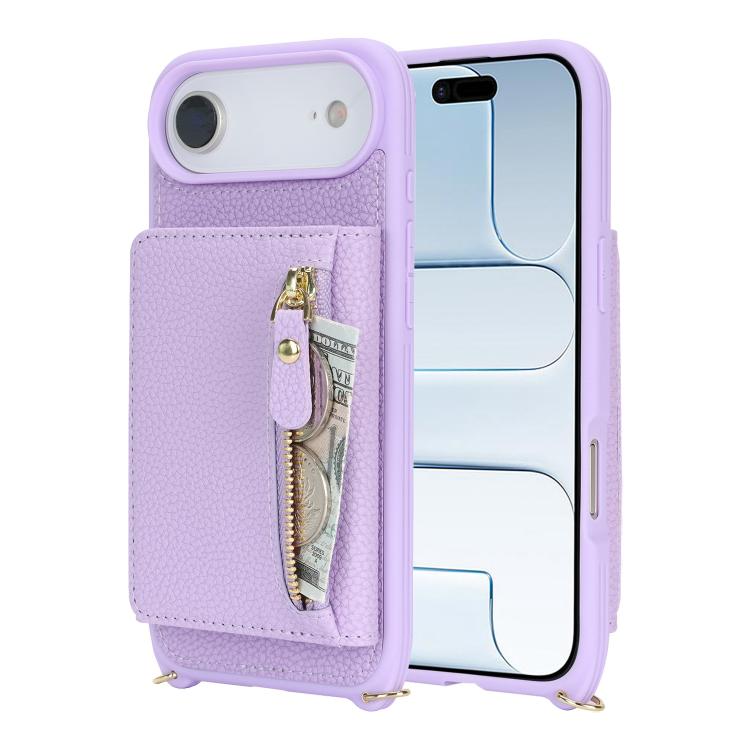 For iPhone Air Crossbody Zipper Wallet Ring Holder Litchi Leather Phone Case