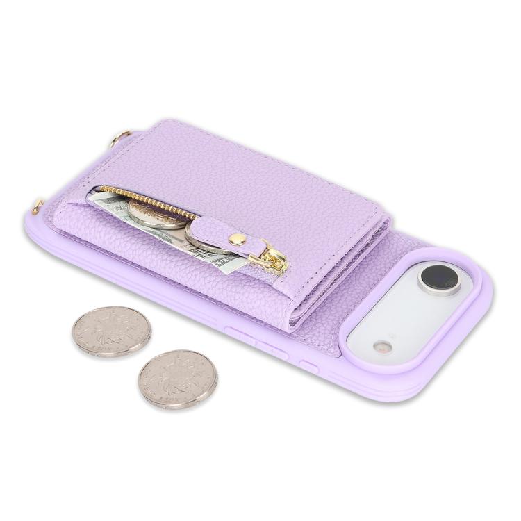 For iPhone Air Crossbody Zipper Wallet Ring Holder Litchi Leather Phone Case