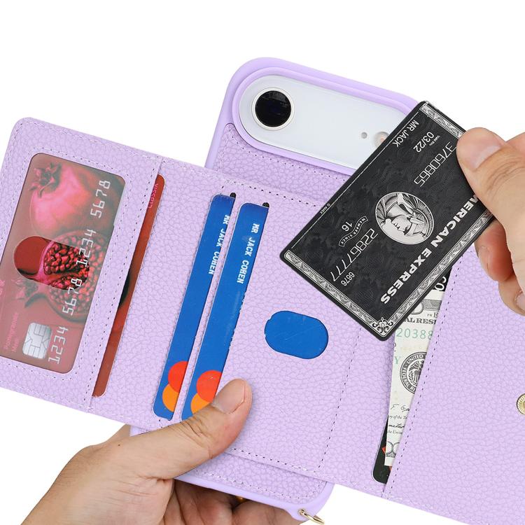 For iPhone Air Crossbody Zipper Wallet Ring Holder Litchi Leather Phone Case