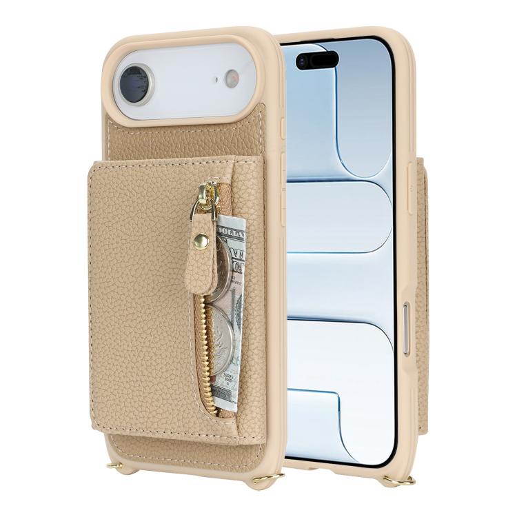 For iPhone Air Crossbody Zipper Wallet Ring Holder Litchi Leather Phone Case