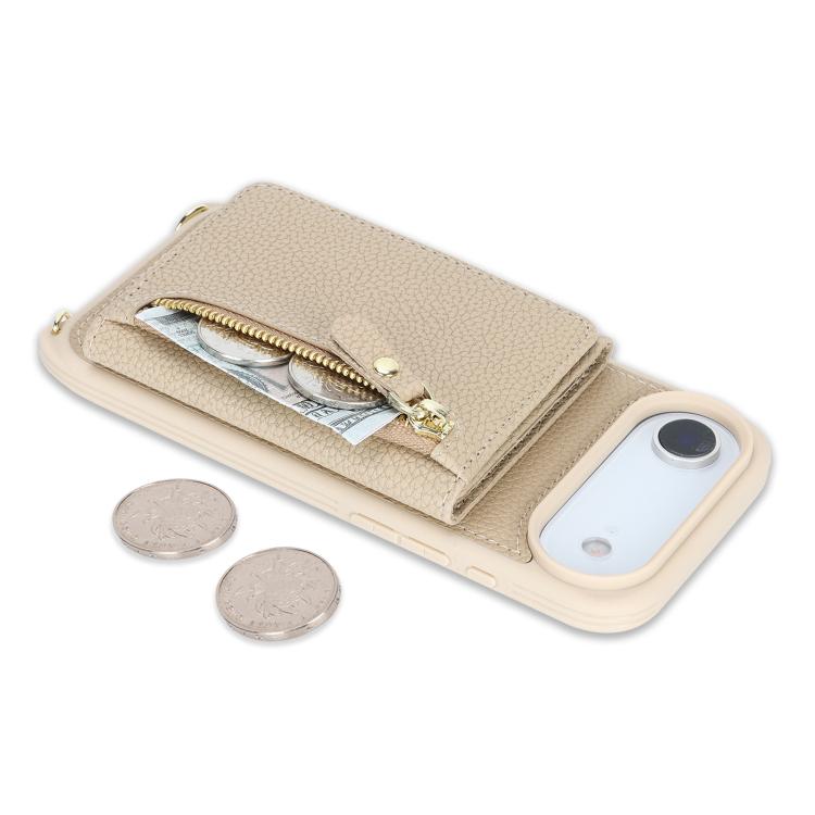 For iPhone Air Crossbody Zipper Wallet Ring Holder Litchi Leather Phone Case