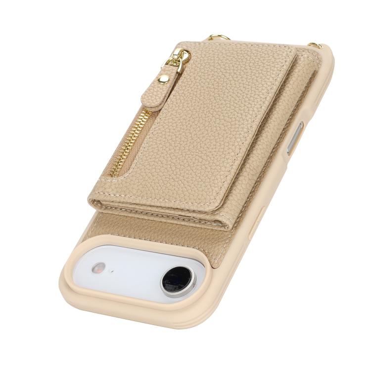 For iPhone Air Crossbody Zipper Wallet Ring Holder Litchi Leather Phone Case
