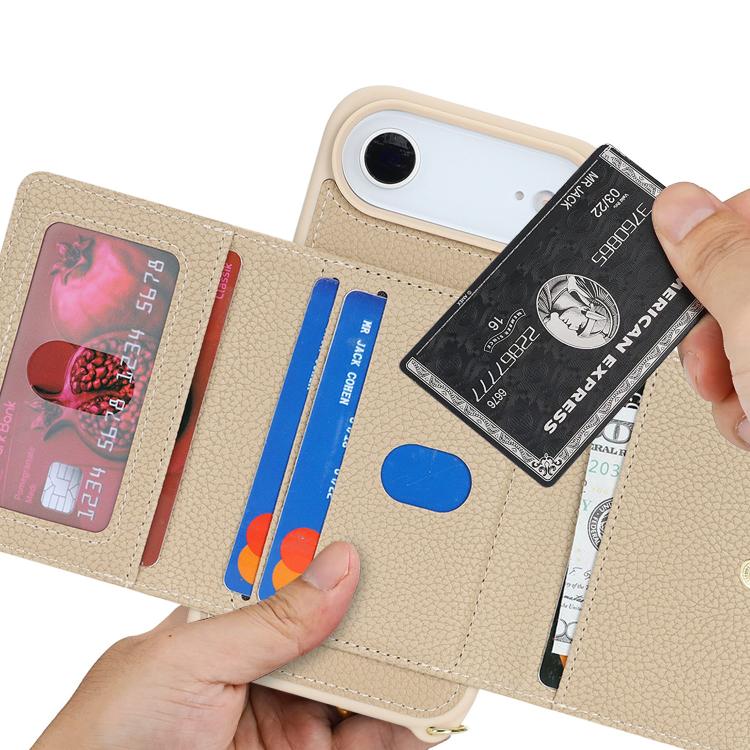 For iPhone Air Crossbody Zipper Wallet Ring Holder Litchi Leather Phone Case