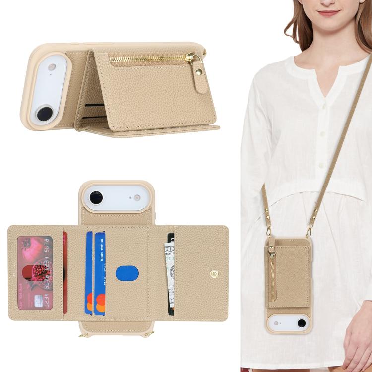 For iPhone Air Crossbody Zipper Wallet Ring Holder Litchi Leather Phone Case