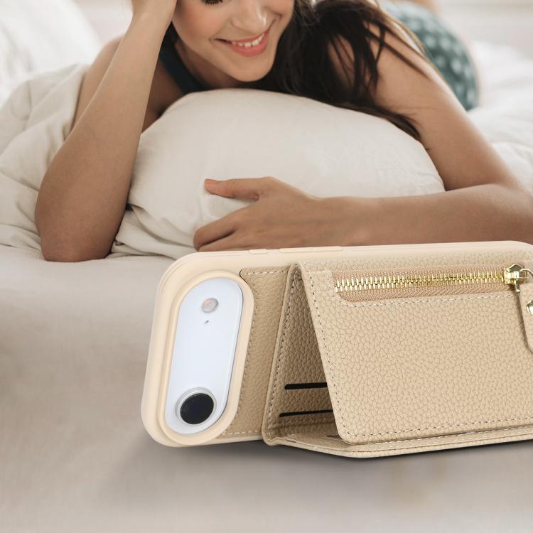 For iPhone Air Crossbody Zipper Wallet Ring Holder Litchi Leather Phone Case