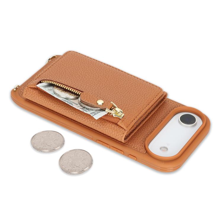 For iPhone Air Crossbody Zipper Wallet Ring Holder Litchi Leather Phone Case