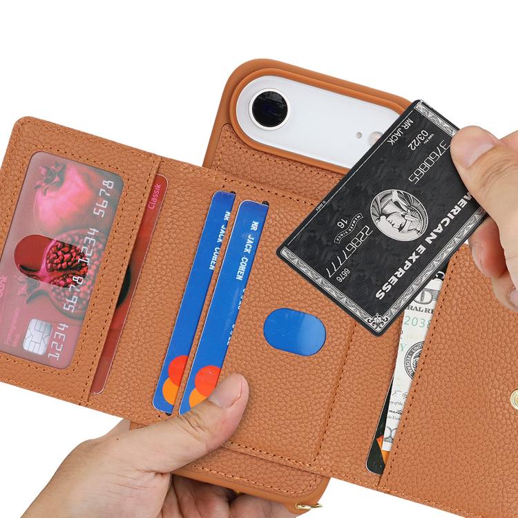 For iPhone Air Crossbody Zipper Wallet Ring Holder Litchi Leather Phone Case