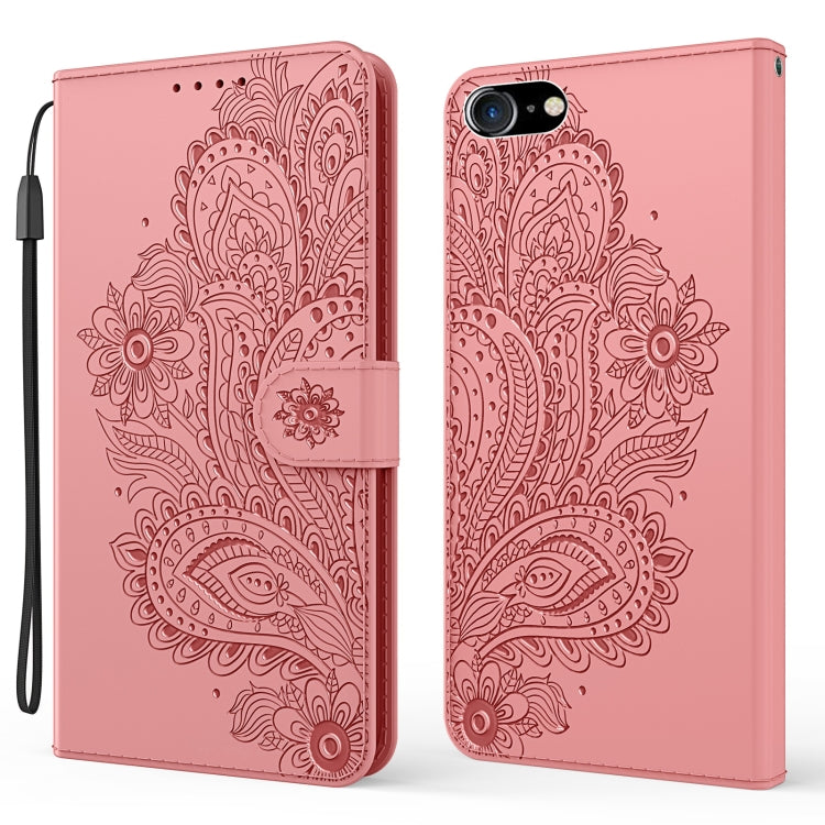 For iPhone SE 2022 / SE 2020 Peacock Embossed Pattern Horizontal Flip Leather Case with Holder & Card Slots & Wallet & Lanyard