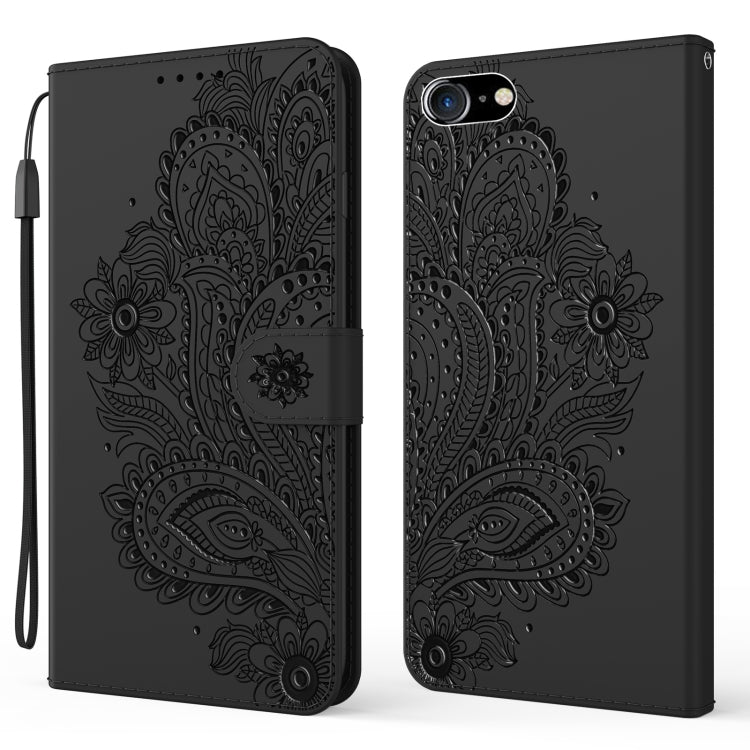 For iPhone SE 2022 / SE 2020 Peacock Embossed Pattern Horizontal Flip Leather Case with Holder & Card Slots & Wallet & Lanyard