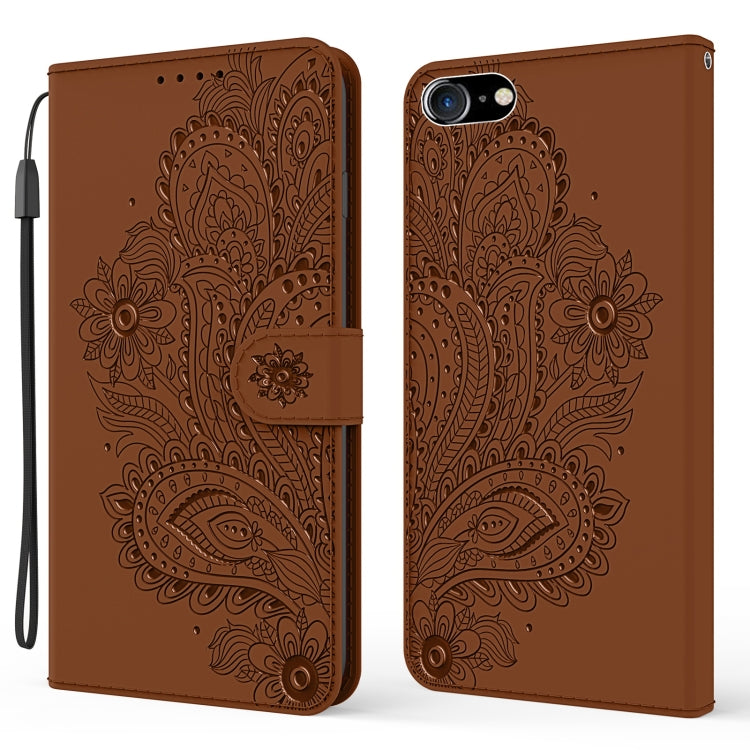 For iPhone SE 2022 / SE 2020 Peacock Embossed Pattern Horizontal Flip Leather Case with Holder & Card Slots & Wallet & Lanyard