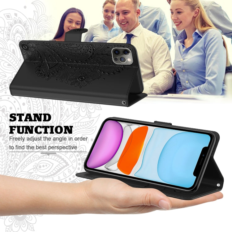 For iPhone 11 Pro Max Peacock Embossed Pattern Horizontal Flip Leather Case with Holder & Card Slots & Wallet & Lanyard