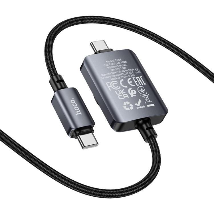 hoco CW66 1.2m PD100W & For iWatch Magnetic 2-in-1 Type-C to Type-C Charging Cable - Black