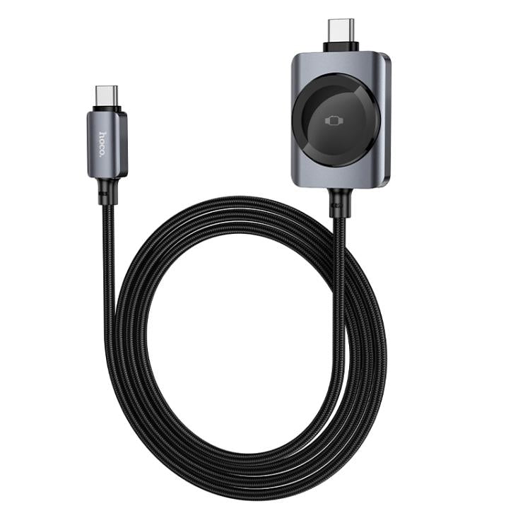 hoco CW66 1.2m PD100W & For iWatch Magnetic 2-in-1 Type-C to Type-C Charging Cable - Black