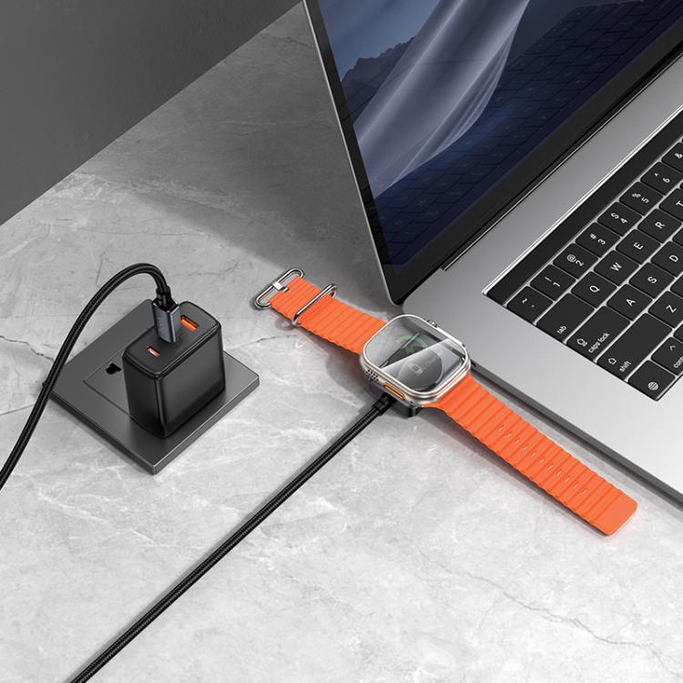 hoco CW66 1.2m PD100W & For iWatch Magnetic 2-in-1 Type-C to Type-C Charging Cable - Black