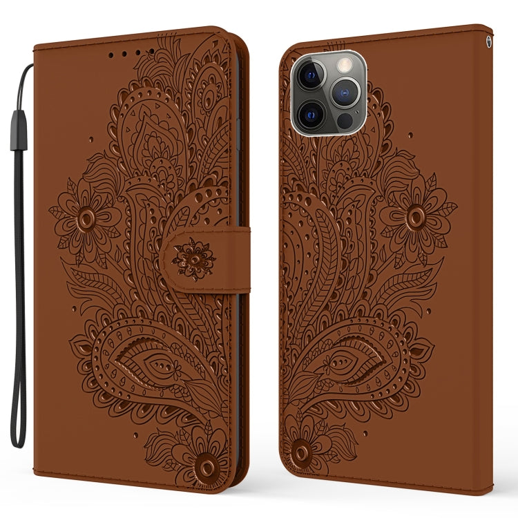 For iPhone 12 Pro Peacock Embossed Pattern Horizontal Flip Leather Case with Holder & Card Slots & Wallet & Lanyard