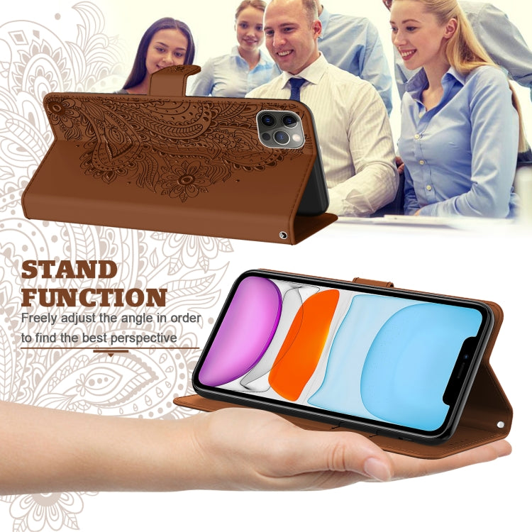 For iPhone 12 Pro Peacock Embossed Pattern Horizontal Flip Leather Case with Holder & Card Slots & Wallet & Lanyard