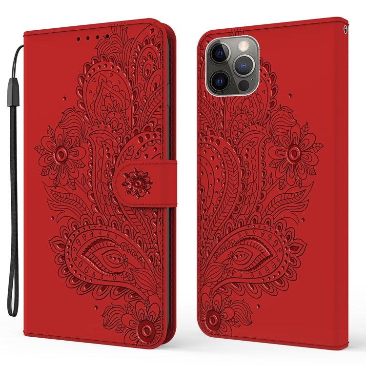 For iPhone 12 Pro Max Peacock Embossed Pattern Horizontal Flip Leather Case with Holder & Card Slots & Wallet & Lanyard