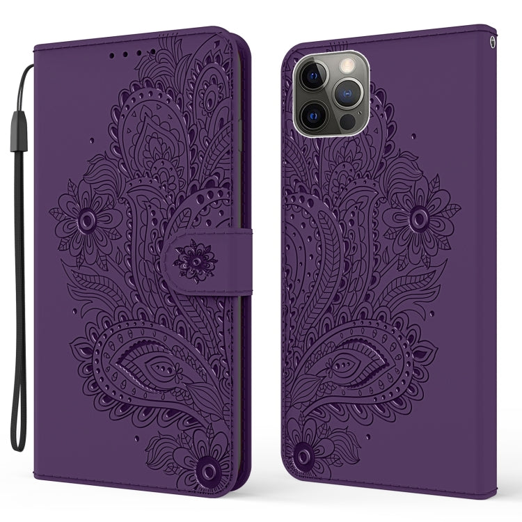 For iPhone 12 Pro Max Peacock Embossed Pattern Horizontal Flip Leather Case with Holder & Card Slots & Wallet & Lanyard