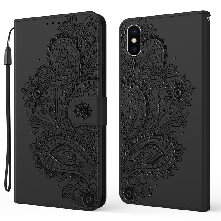 For iPhone X / XS Peacock Embossed Pattern Horizontal Flip Leather Case with Holder & Card Slots & Wallet & Lanyard