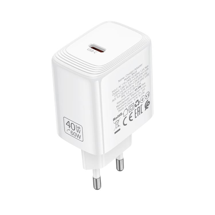 Borofone BN33 Fuente Single Port PD40W Fast Charger, Plug:EU Plug - White
