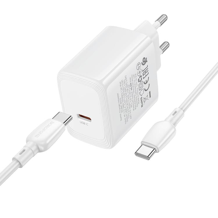 Borofone BN33 Fuente Single Port PD40W Fast Charger Set with Type-C to Type-C Cable, Plug:EU Plug - White