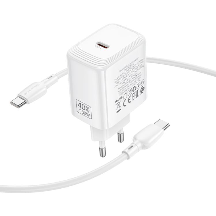 Borofone BN33 Fuente Single Port PD40W Fast Charger Set with Type-C to Type-C Cable, Plug:EU Plug - White