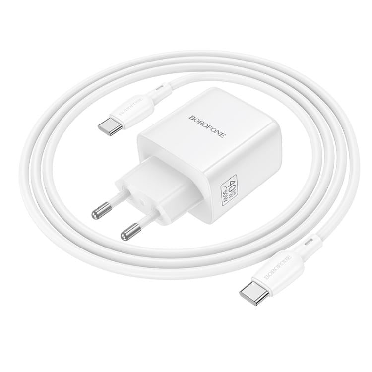 Borofone BN33 Fuente Single Port PD40W Fast Charger Set with Type-C to Type-C Cable, Plug:EU Plug - White
