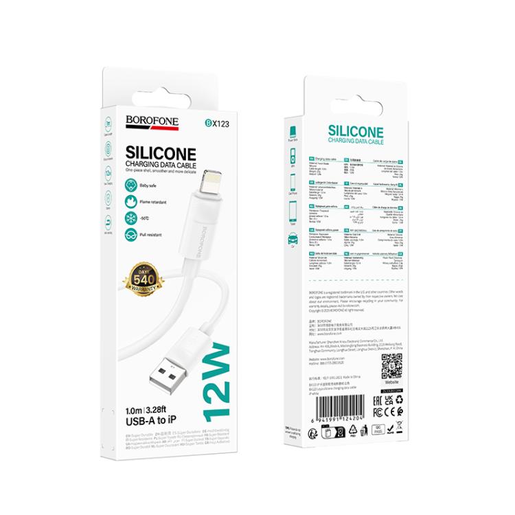 Borofone BX123 Leya 2.4A USB to 8 Pin Silicone Charging Cable, Length: 1m