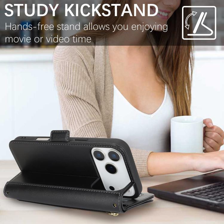 For iPhone 17 Pro Max Crossbody Front Zipper Multi-Card Wallet Bag Vegan Leather Phone Case
